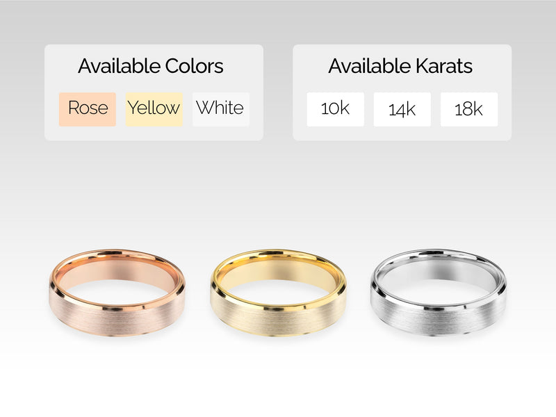 Jewelry rings available in rose, yellow, white gold, and various karats