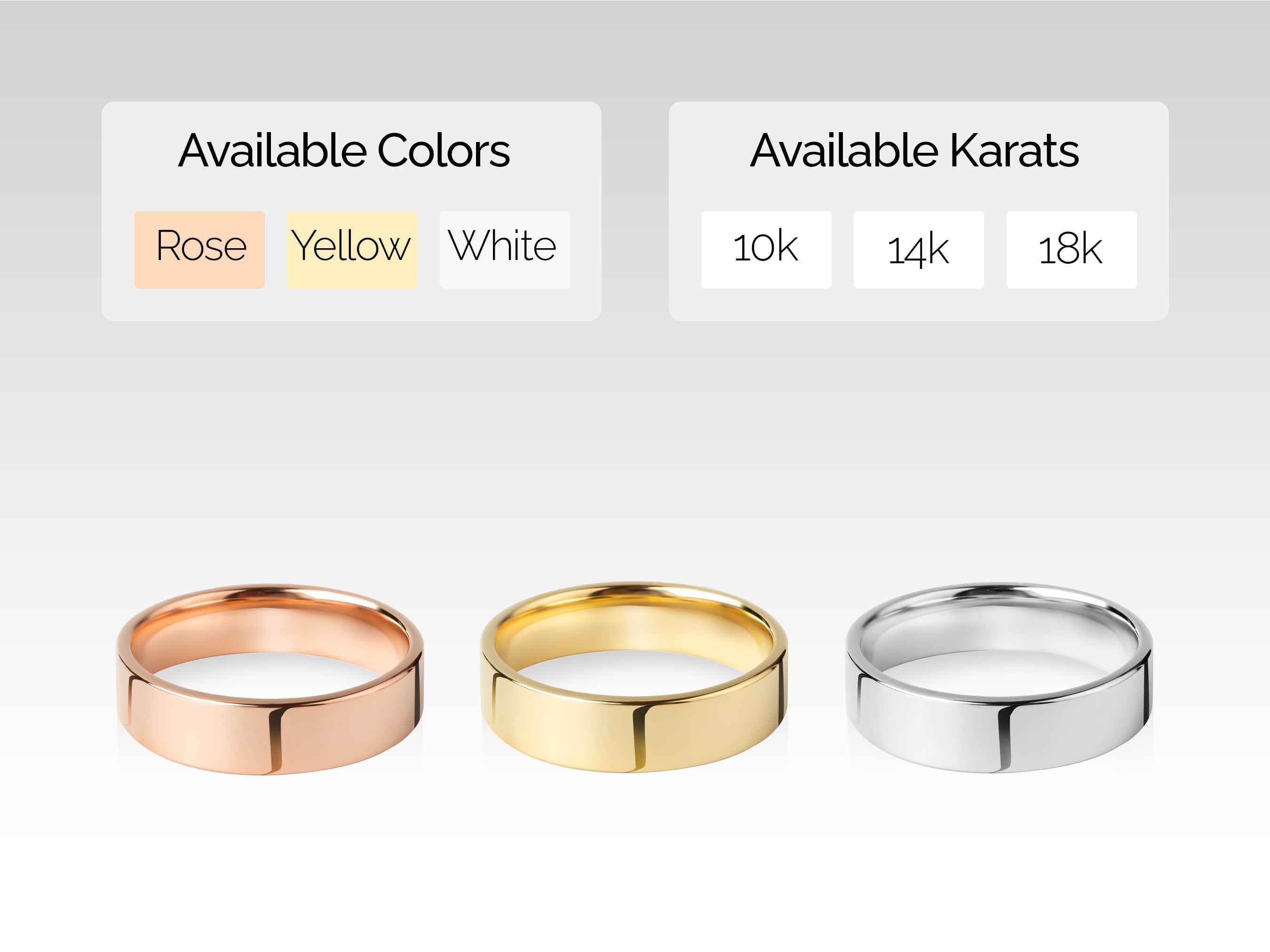 Jewelry rings available in rose, yellow, white gold, 10k, 14k, 18k