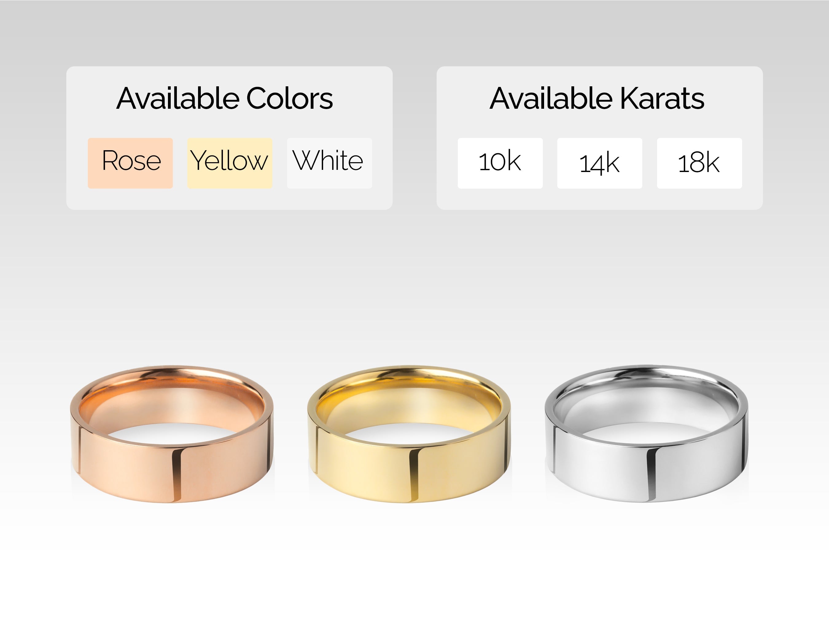 Jewelry rings available in rose, yellow, white gold, 10k, 14k, 18k