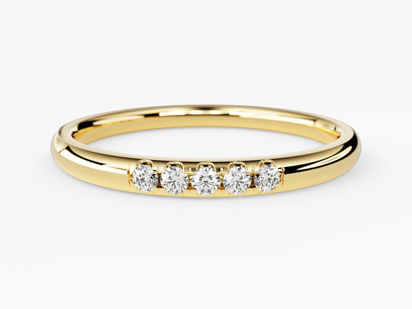 Gold band ring with five diamonds, fine jewelry