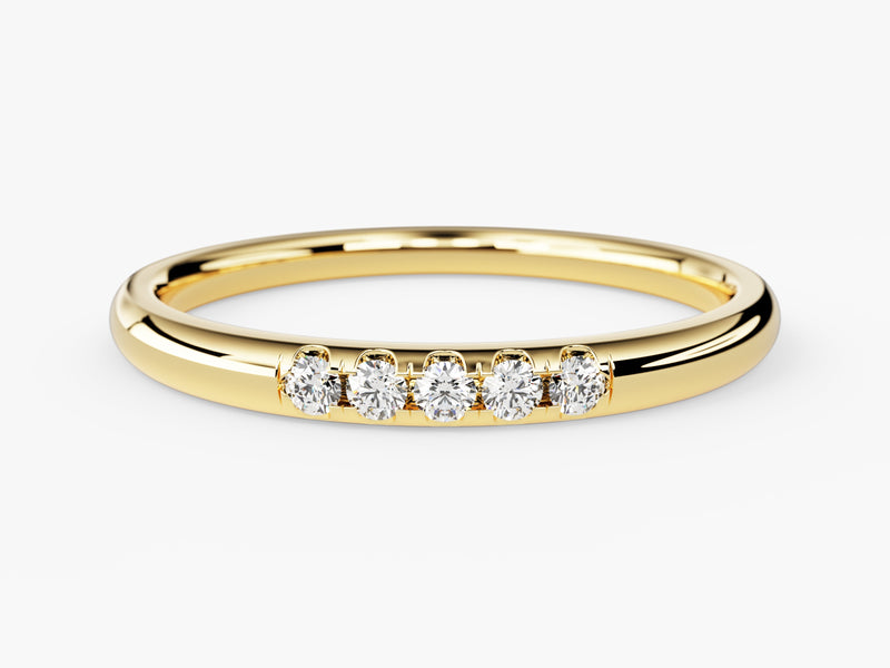 Gold band ring with five diamonds, fine jewelry