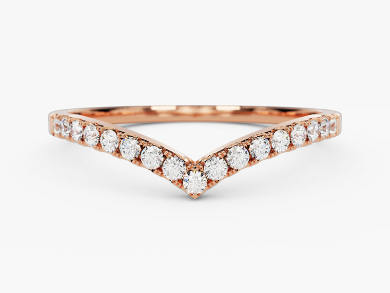 Rose gold V-shaped diamond band ring for jewelry
