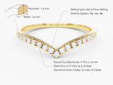 Gold V-ring with micro pave diamonds, 10k-18k gold options