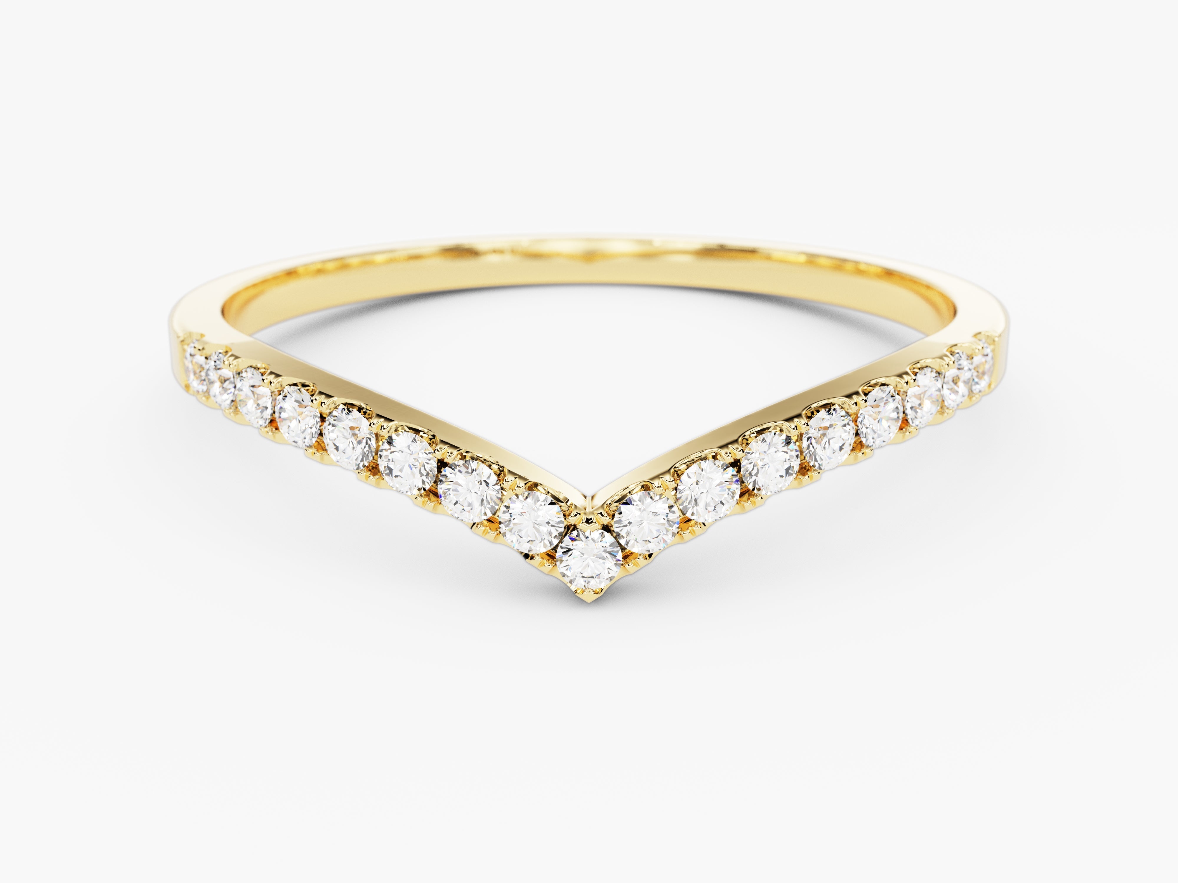 Gold V-shaped diamond wedding band ring for jewelry