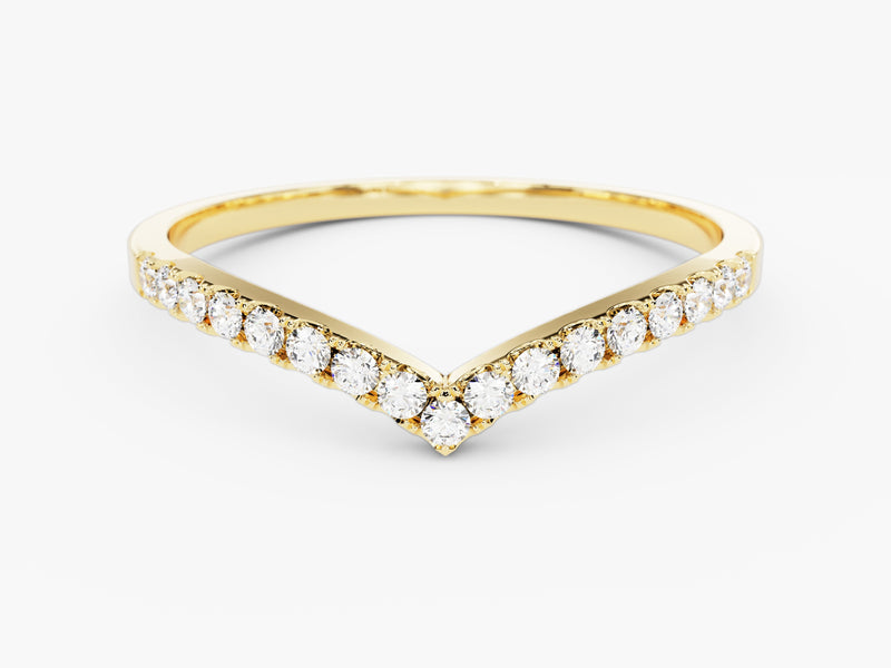 Gold V-shaped diamond wedding band ring for jewelry