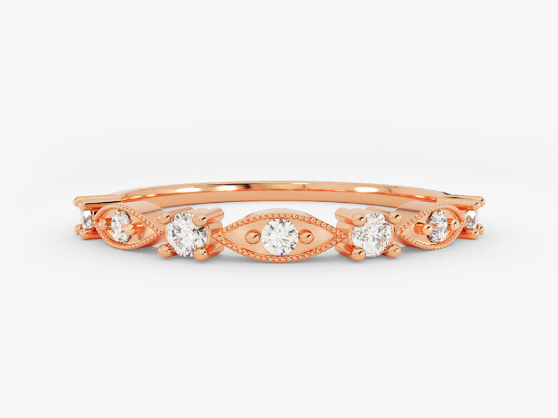 Rose gold diamond band ring with intricate detailing