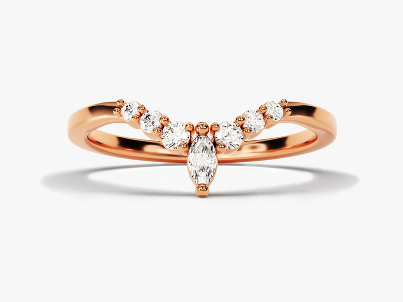 Rose gold marquise diamond curved wedding band jewelry