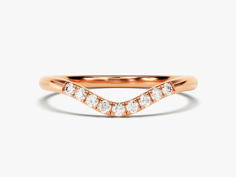 Rose gold diamond curved band ring for women