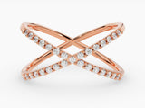 Rose gold diamond criss-cross ring jewelry