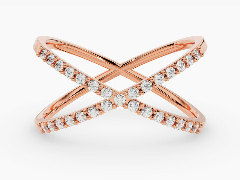 Rose gold diamond criss-cross ring jewelry