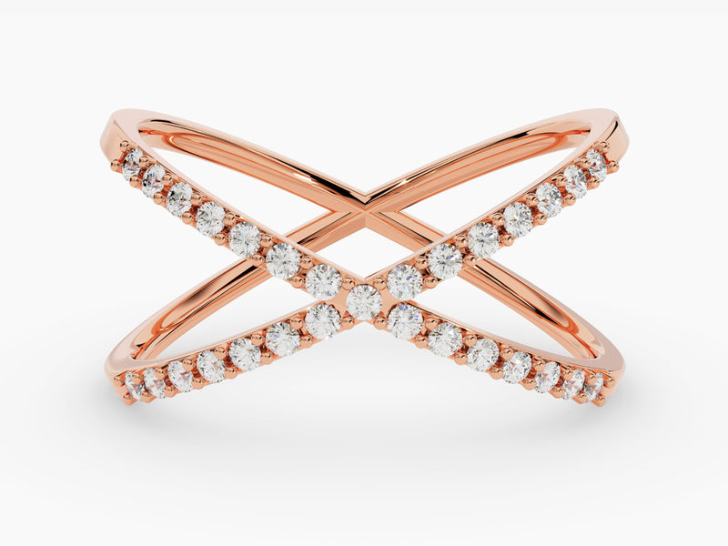Rose gold diamond criss-cross ring for jewelry company
