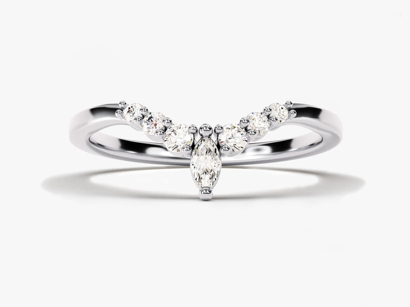 Diamond marquise and round cut wedding band ring