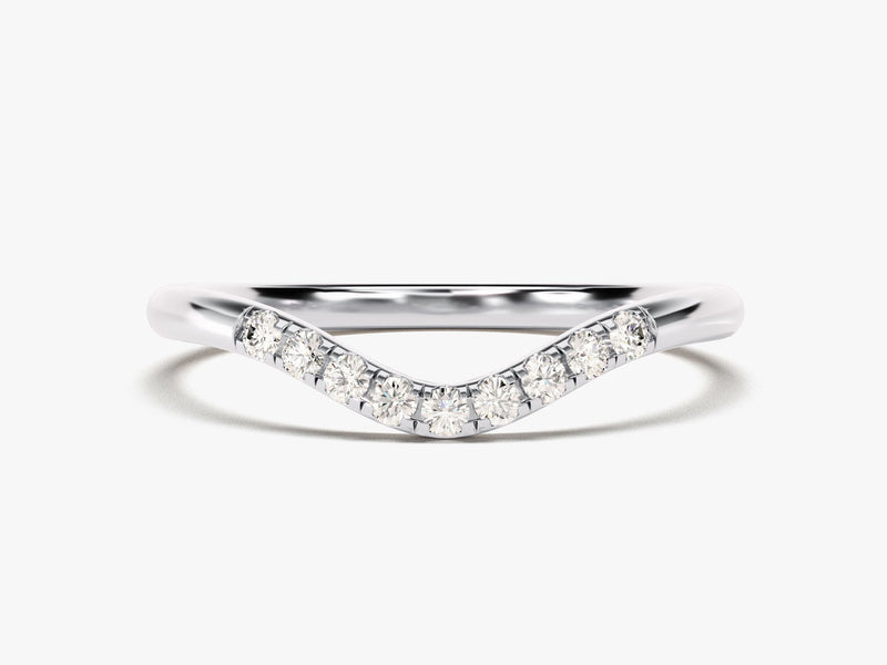 Diamond V-shaped wedding band, fine jewelry, white gold ring