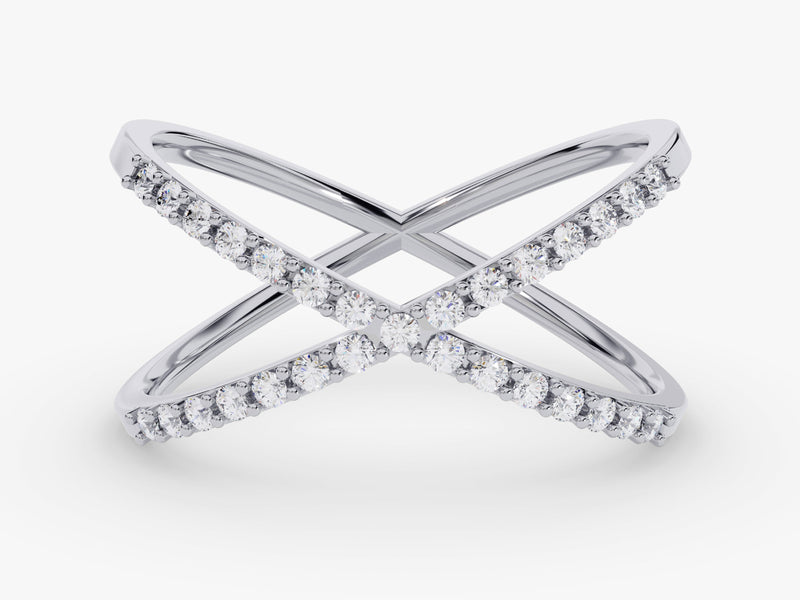 Diamond criss-cross ring, fine jewelry, elegant design, sparkling gemstones