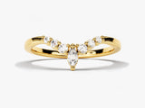 Gold marquise diamond curved ring, fine jewelry