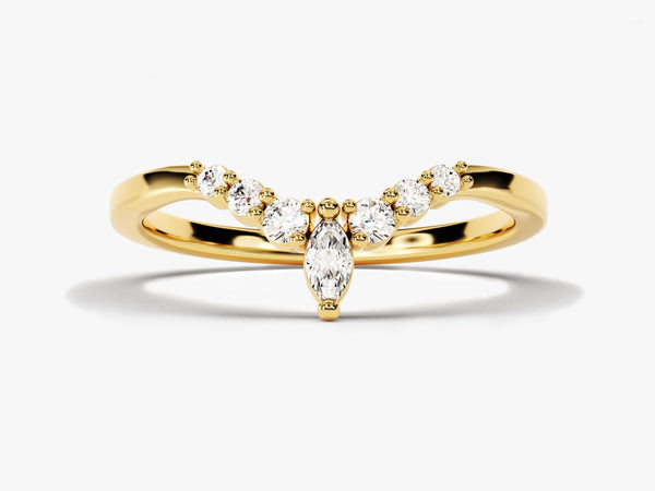 Gold marquise diamond curved ring, fine jewelry