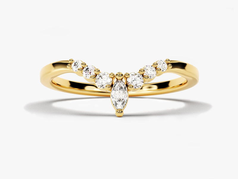 Gold marquise diamond curved ring, fine jewelry