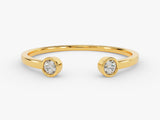 Gold bypass ring with two diamonds, fine jewelry