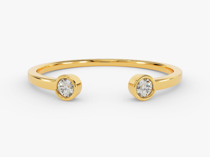 Gold bypass ring with two diamonds, fine jewelry