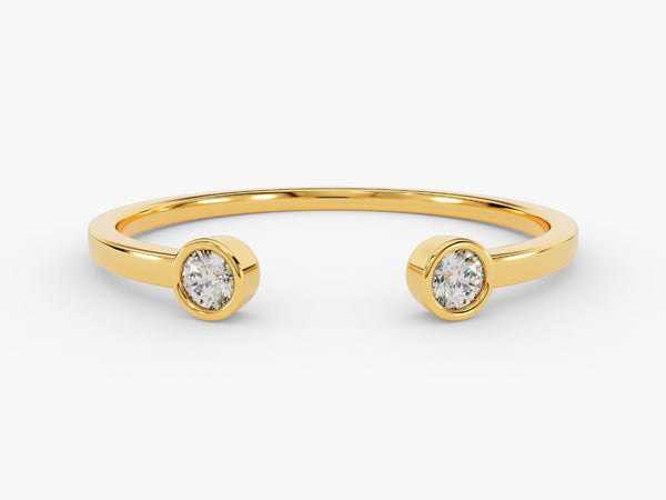 Gold bypass ring with two diamonds, fine jewelry