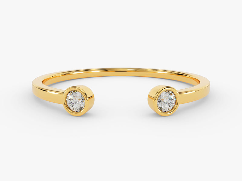 Gold bypass ring with two diamonds, fine jewelry