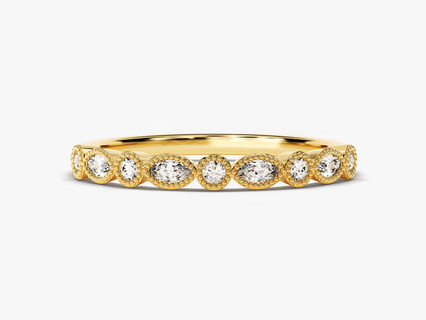 Gold diamond ring with beaded bezel setting
