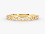 Gold diamond ring with geometric pattern and beaded details