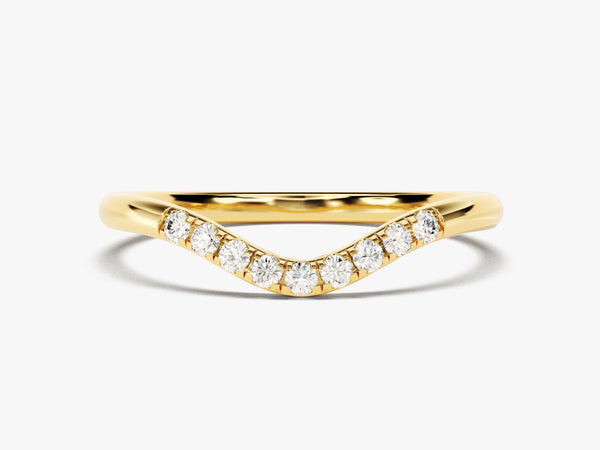 Gold curved diamond band ring for jewelry