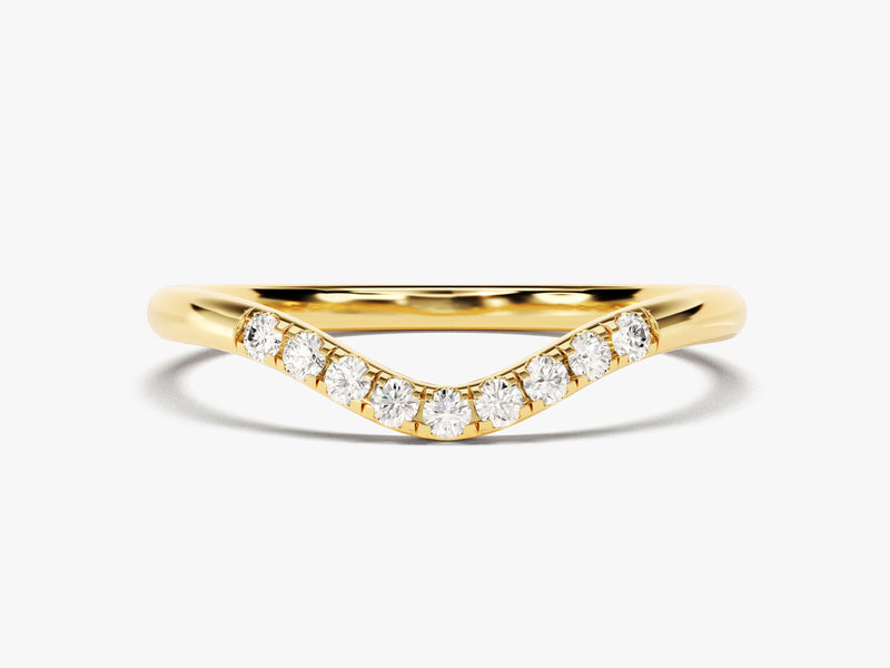 Gold curved diamond band ring for jewelry