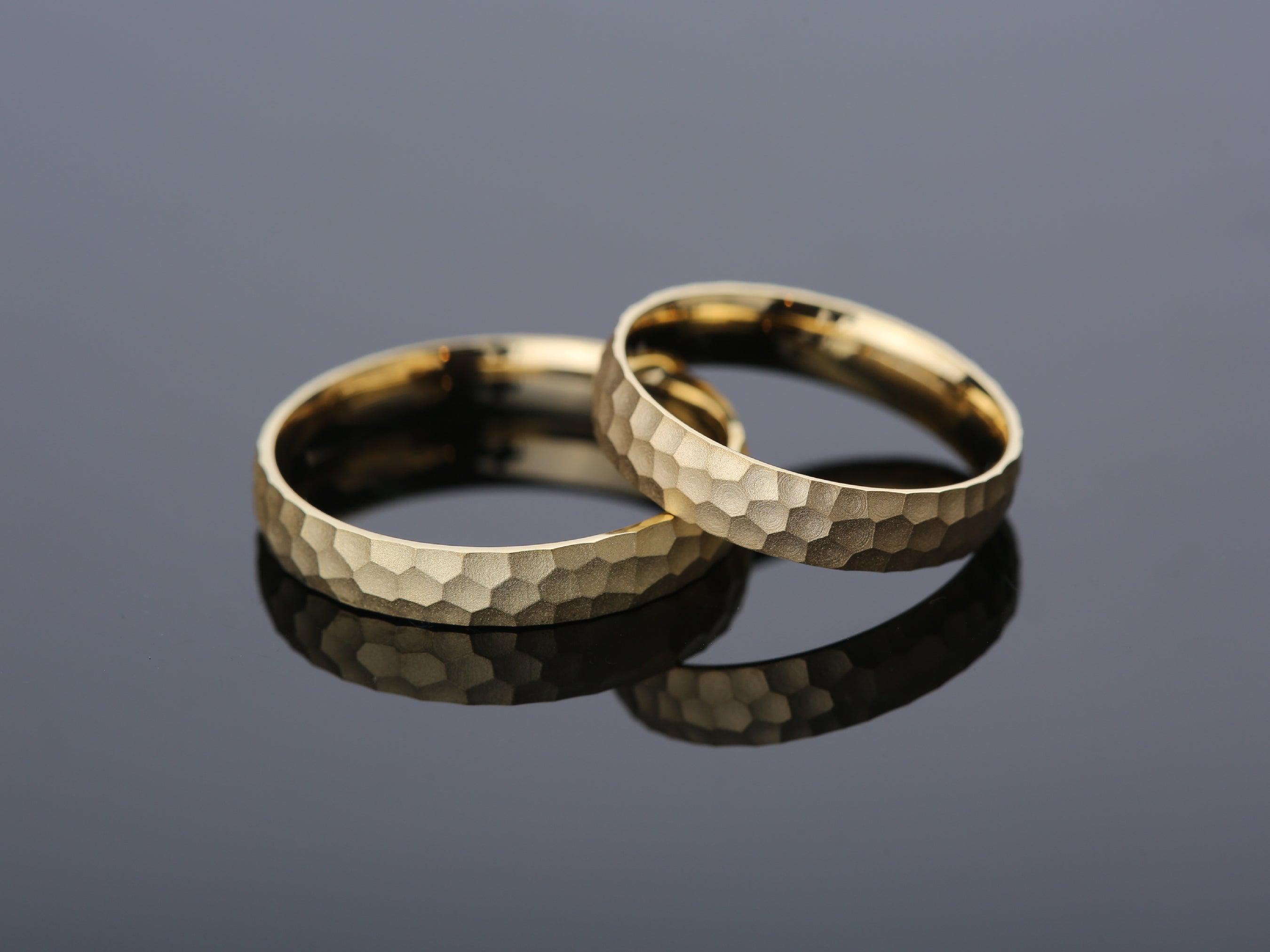 Hammered gold wedding bands, luxury jewelry for couples