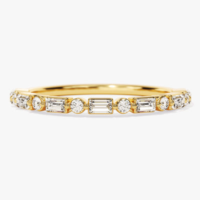 Alternating Round and Baguette Diamond Wedding Band