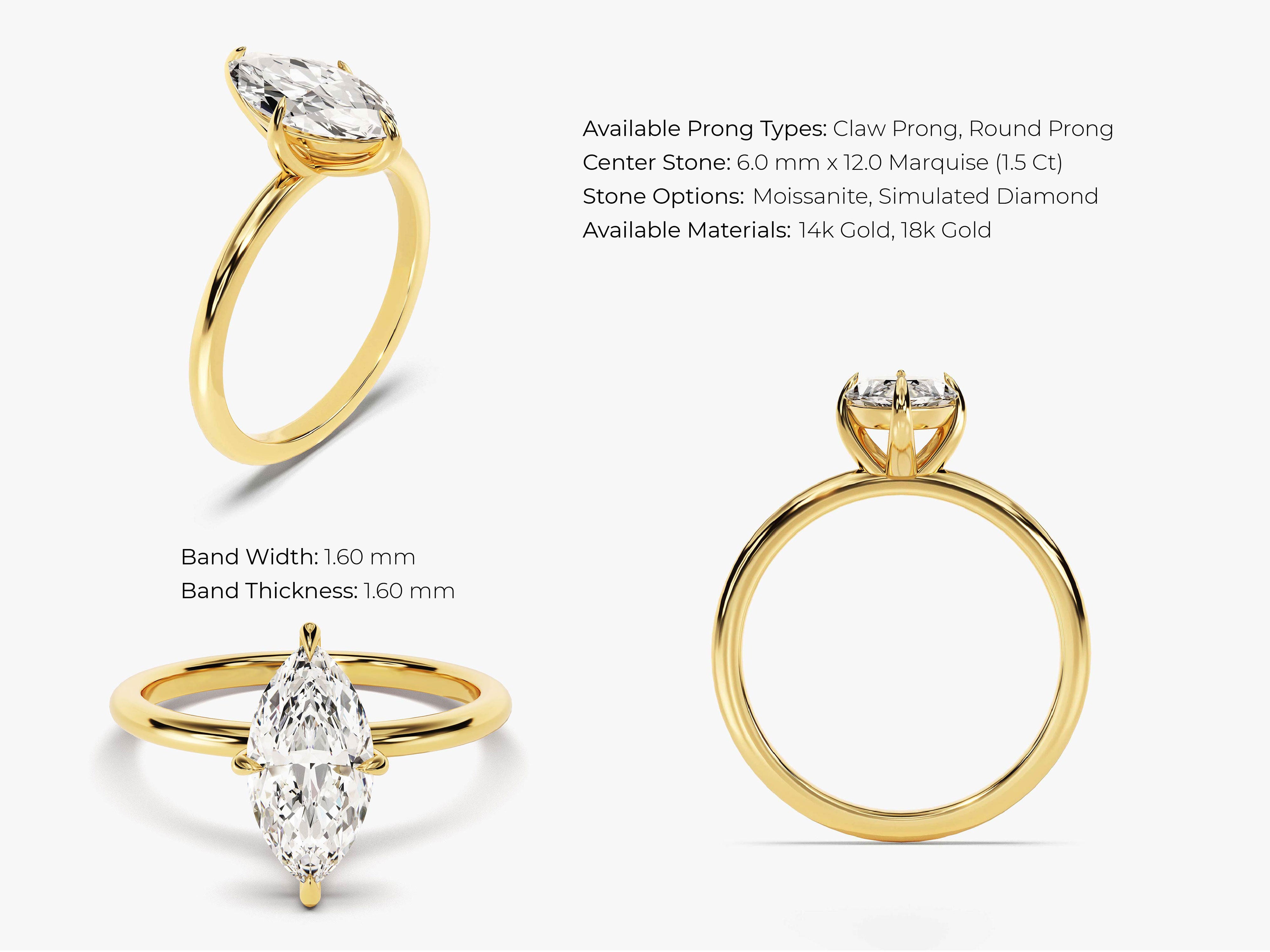 Gold ring with marquise diamond engagement ring