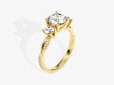 Gold diamond engagement ring with twisted band and pave diamonds