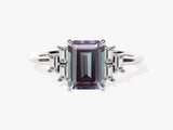 Emerald cut alexandrite ring with baguette diamonds