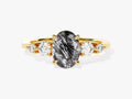 Oval Black Rutilated Quartz Engagement Ring with Moissanite Sidestones