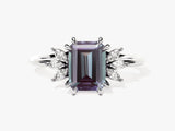 Emerald cut alexandrite ring with diamond accents