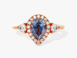Rose gold pear-cut alexandrite diamond halo ring