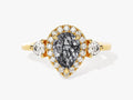 Pear Halo Black Rutilated Quartz Engagement Ring with Moissanite Sidestones
