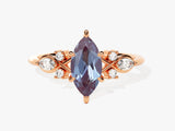 Marquise alexandrite ring with diamonds, rose gold, fine jewelry