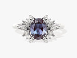 Oval alexandrite and diamond halo ring for jewelry
