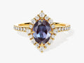 Oval Halo Lab Alexandrite Engagement Ring with Moissanite Sidestones