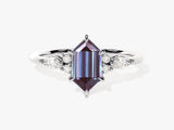 Hexagonal alexandrite ring with pear-shaped diamonds, fine jewelry