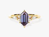 Gold ring with hexagon alexandrite and diamonds
