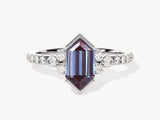 Hexagonal alexandrite engagement ring with diamond accents