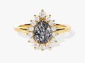 Pear Black Rutilated Quartz Engagement Ring with Moissanite Halo