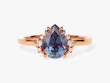 Pear cut alexandrite ring with diamonds, rose gold jewelry