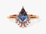 Rose gold ring with kite-cut alexandrite and baguette diamonds