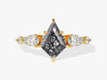 Kite Black Rutilated Quartz Engagement Ring with Pear Moissanite Sidestones