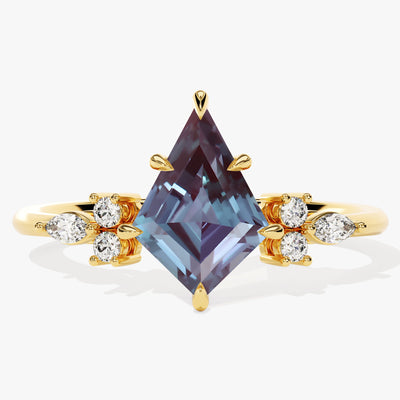 Kite Lab Alexandrite Engagement Ring with Marquise Moissanite Sidestones