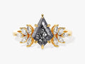 Kite Black Rutilated Quartz Vintage Engagement Ring with Moissanite Sidestones